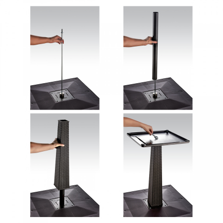 RAKI TOSCANA Masa patrata gri, 70x70xh74cm, plastic cu textura tip ratan, blat din sticla, baza metalica [4]