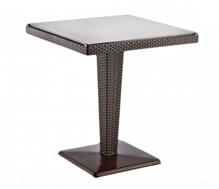 Produse - RAKI TOSCANA Masa patrata maro, 70x70xh74cm, plastic cu textura tip ratan, blat din sticla, baza metalica