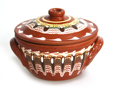 Produse - RAKI Vas din lut, ceramica, cu capac 550ml pictat manual