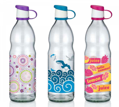Depozitare, suporturi si accesorii - RAKI ZEN Sticla pentru apa cu decor 1l, din sticla, diferite decoruri si culori