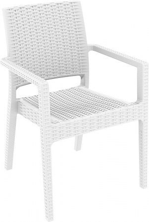 SIESTA IBIZA Scaun cu cotiere 58x59xh87cm, plastic cu fibra de sticla, aspect ratan, alb [0]