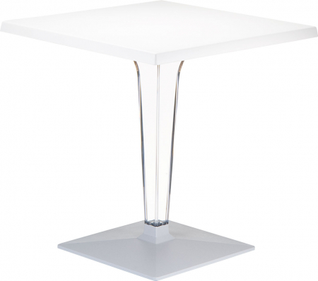 Mobilier HoReCa - SIESTA ICE Masa patrata alba, 70x70xh73cm, blat werzalit, picior policarbonat transparent, baza aluminiu