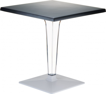 Mobilier HoReCa - SIESTA ICE Masa patrata neagra, 70x70xh73cm, blat werzalit, picior policarbonat transparent, baza aluminiu