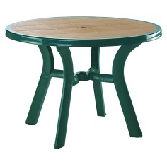 Mobilier HoReCa - SIESTA TRUVA Masa rotunda din plastic, D105xh72cm, verde cu decor lemn