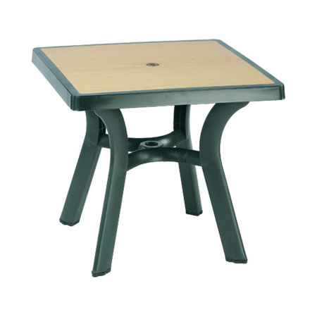 Produse - SIESTA VIVA Masa gradina patrata, 80x80xh72cm, plastic, verde cu decor lemn