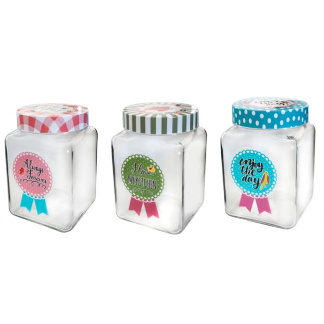 RAKI CANDY Borcan decorativ cu capac metalic filetat, 1,5l, diferite decoruri si culori