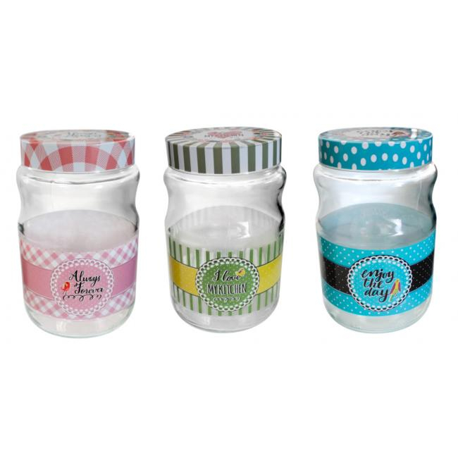 RAKI CANDY Borcan decorativ cu capac metalic filetat, 1,7l, diferite decoruri si culori