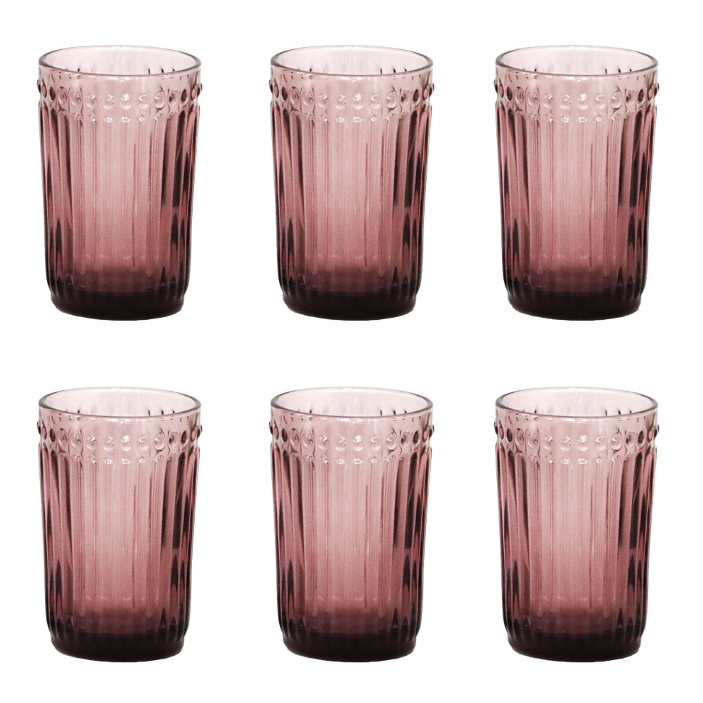 RAKI OLD SCHOOL BORDEAUX Set 6 pahare bauturi racoritoare, din sticla, D8xh12,5cm, 260ml, bordo