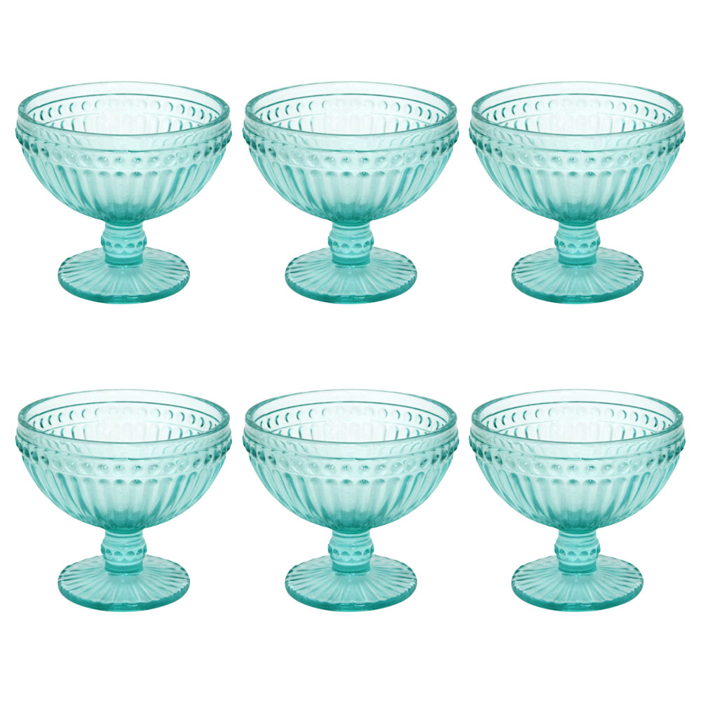 RAKI OLD SCHOOL VINTAGE GREEN Set 6 boluri inghetata, cu picior, din sticla, D12xh10cm, 350ml, verde