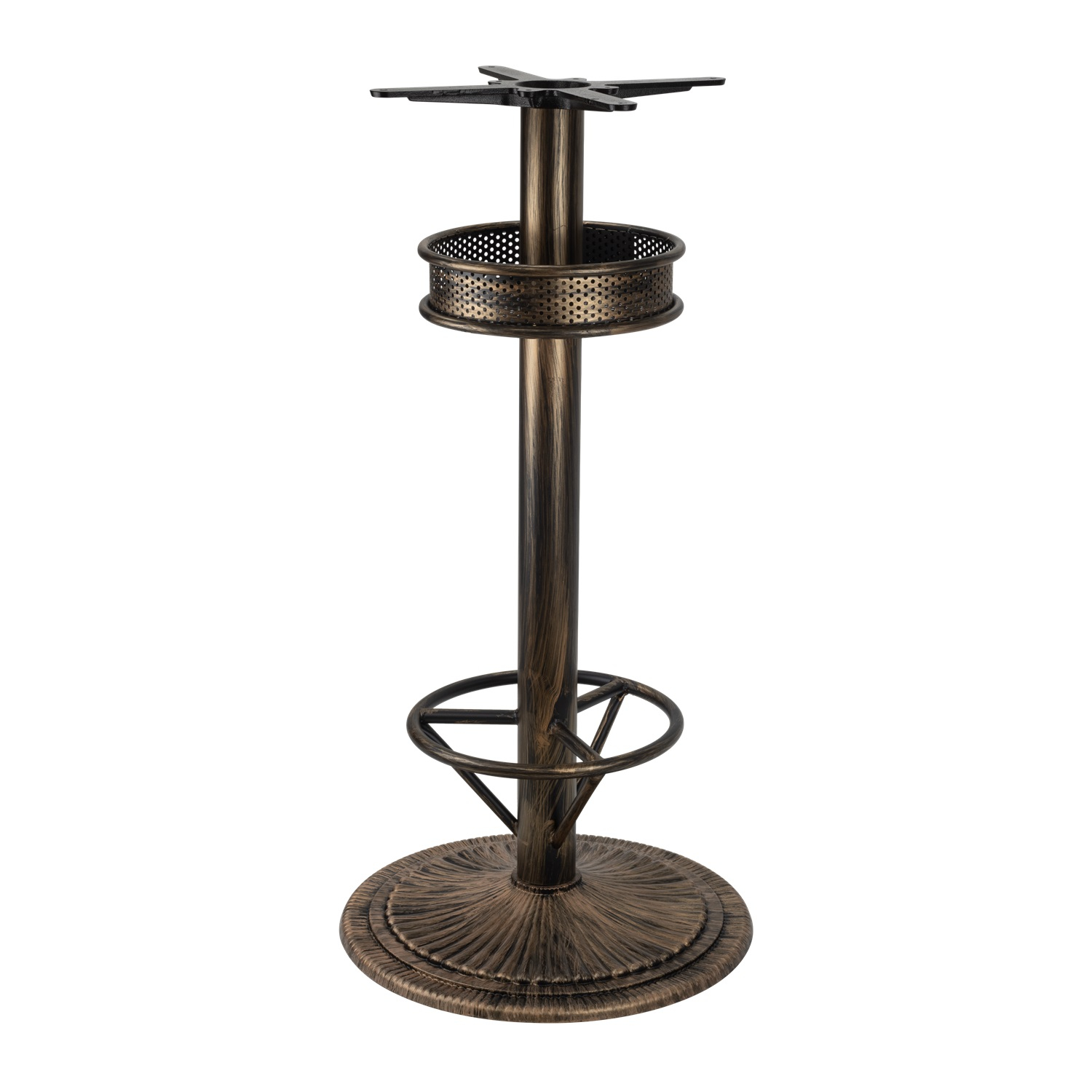 RAKI Picior metalic masa bar, D50xh108cm, cu suport picioare si cos, aspect vintage bronz antichizat