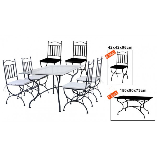 RAKI Set mobilier gradina terasa din fier forjat MONTAGU, masa 150х90хh73cm cu 6 scaune 42x42xh96cm