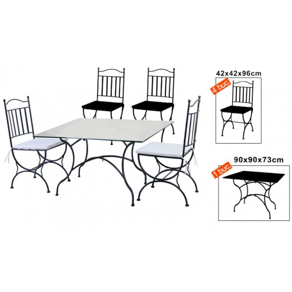 RAKI Set mobilier gradina terasa din fier forjat MONTAGU, masa patrata 90x90xh73cm cu 4 scaune 42x42xh96cm