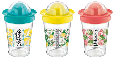 RAKI TWISTER Storcator citrice, 450ml, sticla cu componente plastic, diferite decoruri si culori