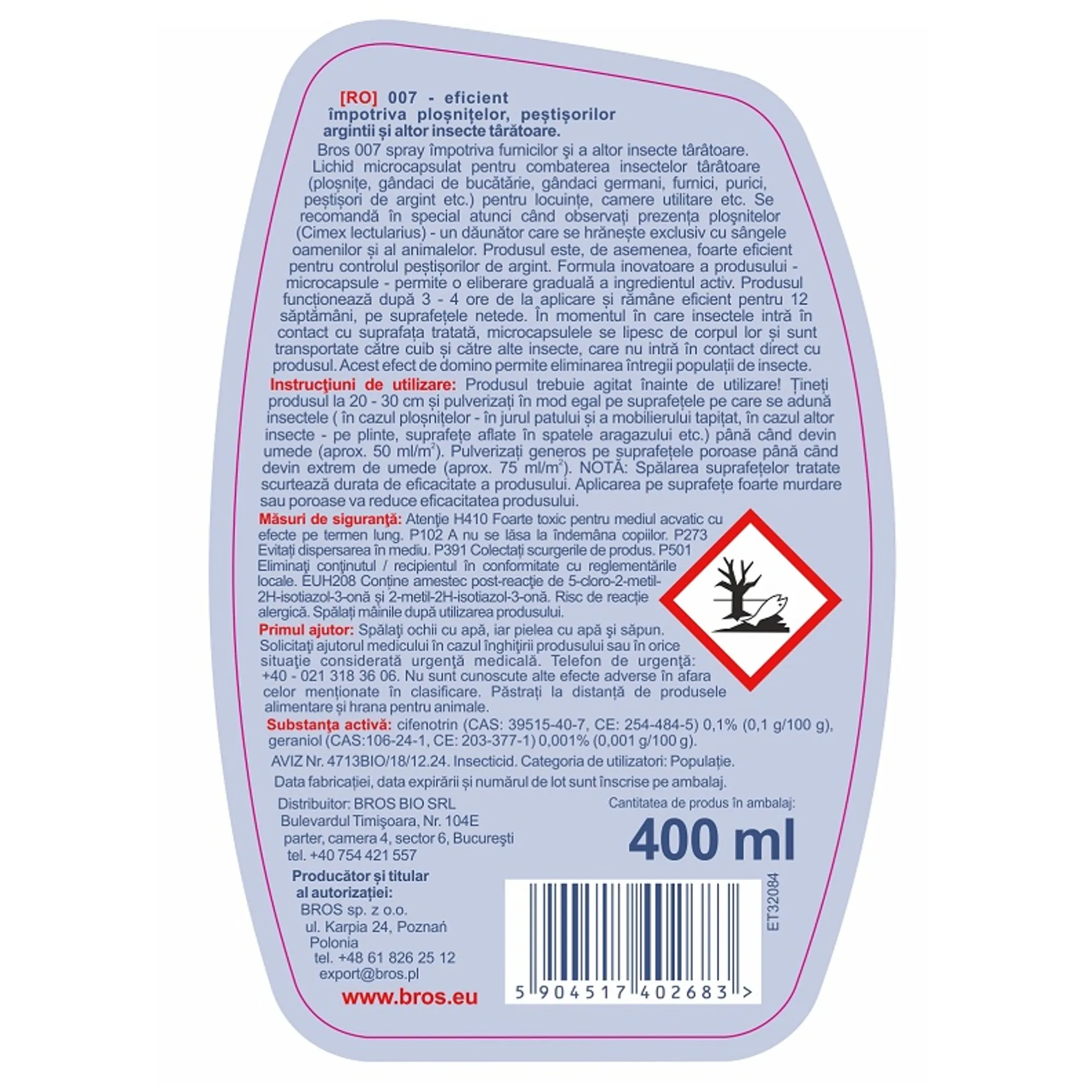 Bros Spray Microcapsulat 400 ml – insecticid pentru furnici si plosnite [2]