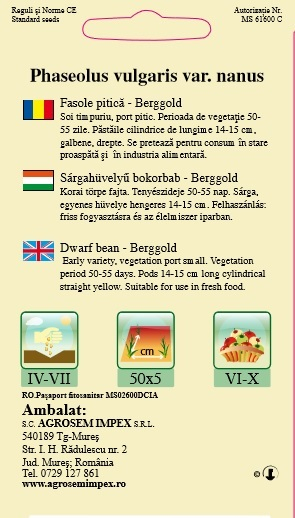 Seminte Fasole Pitica Galbena Berggold 50g Agrosem - Plic pentru Gradini Mici [3]