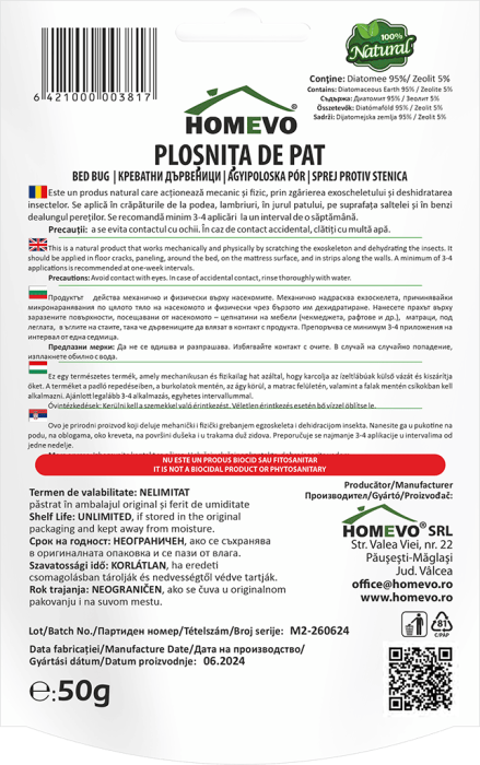 Insecticid Plosnite de Pat 50g Homevo - Pulbere Naturala Bio din Diatomee [2]