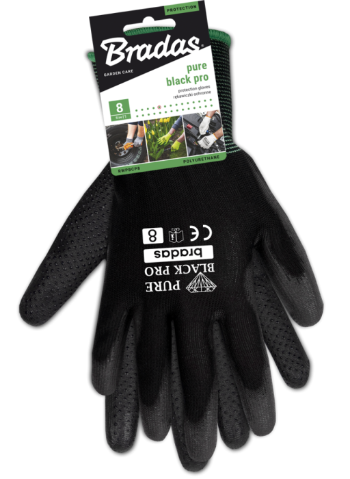 Manusi de Protectie Marimea 9 Pure Black Pro Bradas, Manusi de Lucru din Poliester Impregnate cu Poliuretan si Puncte PVC [2]