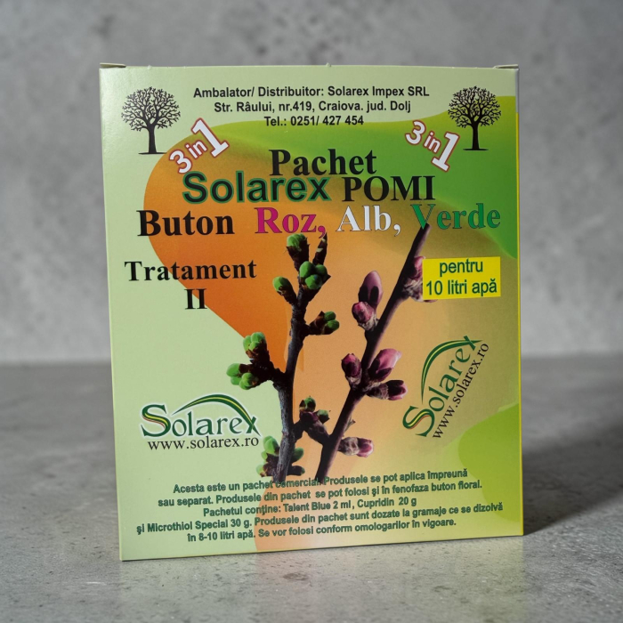 Pachet 3 in 1 Tratament II Pomi Fructiferi, Solarex, pentru 10 L Apa, Fungicid + Insecticid + Ingrasamant Foliar [3]