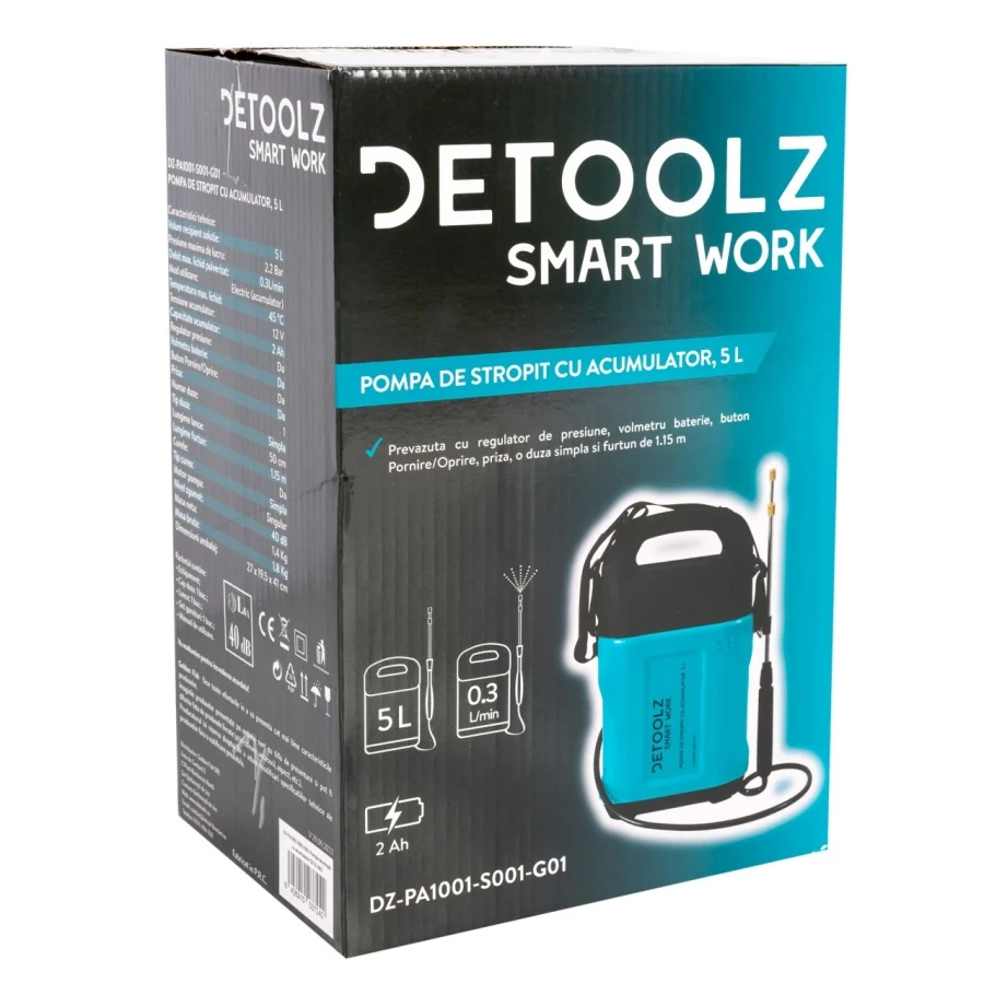 Pompa de Stropit cu Acumulator Li-Ion 5L Detoolz, Vermorel Electric Compact Portabil cu Duza din Alama [5]