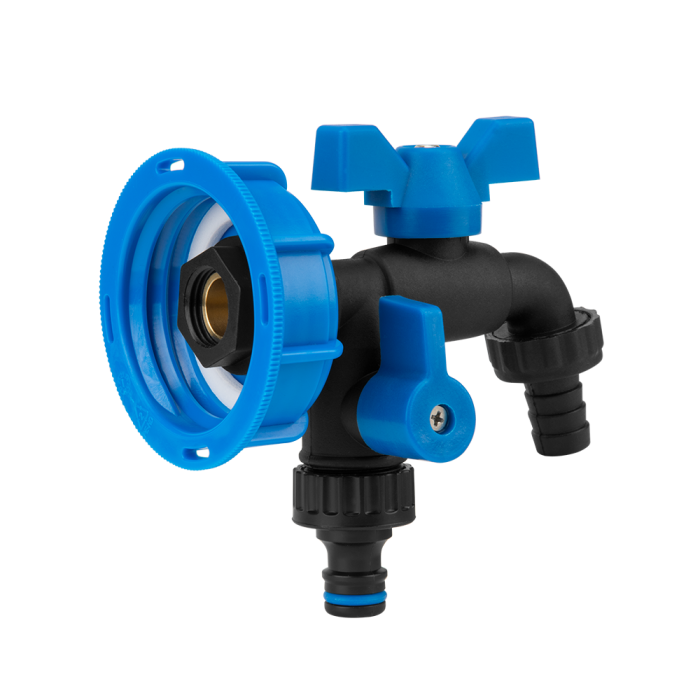 Robinet IBC S60x6 Premium din Nylon cu 2 Iesiri pentru Bazin 1000L, Adaptor Dublu Rezistent la Inghet Bradas [3]