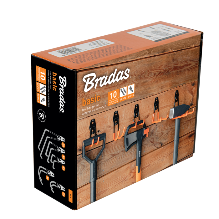 Set 10 Suporturi Perete pentru Unelte Bradas BASIC, Otel Inoxidabil si PVC, Capacitate 10-20 kg [2]
