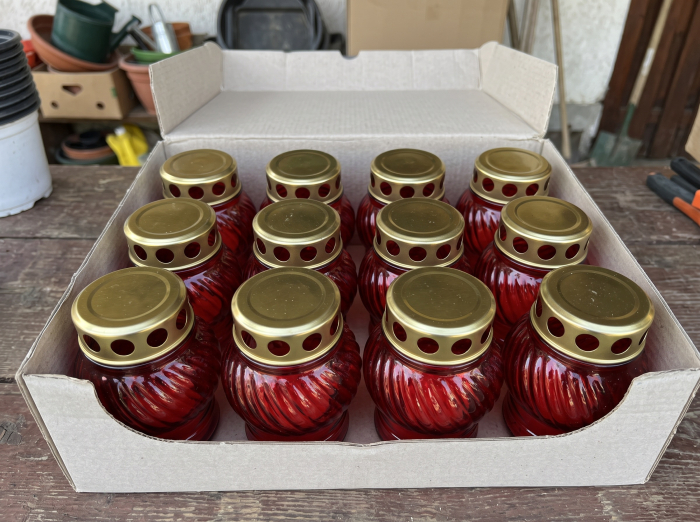 Set 12 Candele S1 Rosii din Sticla cu Capac Aluminiu Ardere Aprox. 15 Ore [2]