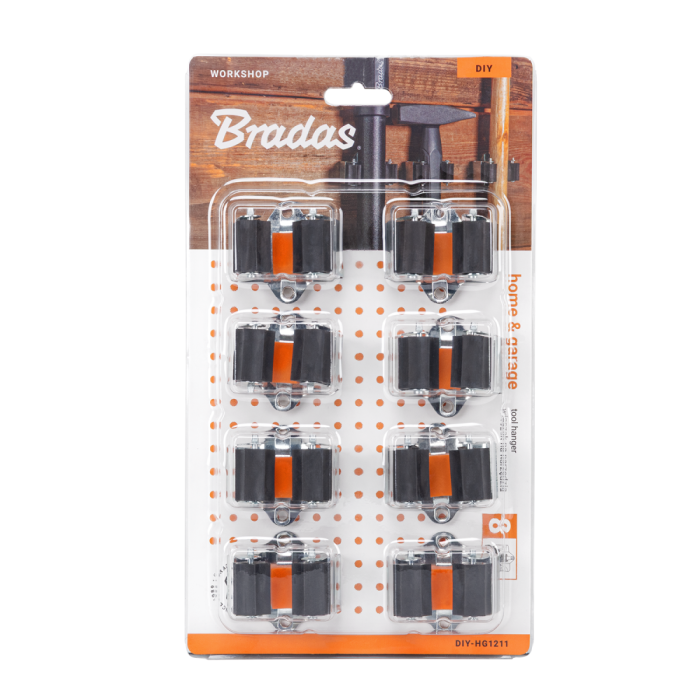 Set 8 Suporturi Perete pentru Unelte Bradas DIY-HG1211, Otel Carbon si TPR, 20-35 mm [3]