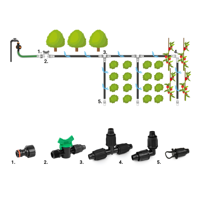 Set Accesorii Irigare prin Picurare Tub 16mm Bradas, Kit Fitinguri Complete (27 piese/set) [3]