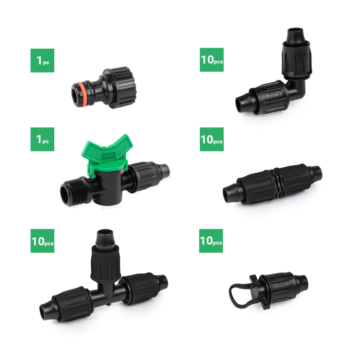 Set Accesorii Irigare prin Picurare Tub 16mm Bradas, Kit Fitinguri Extins (42 piese/set [2]