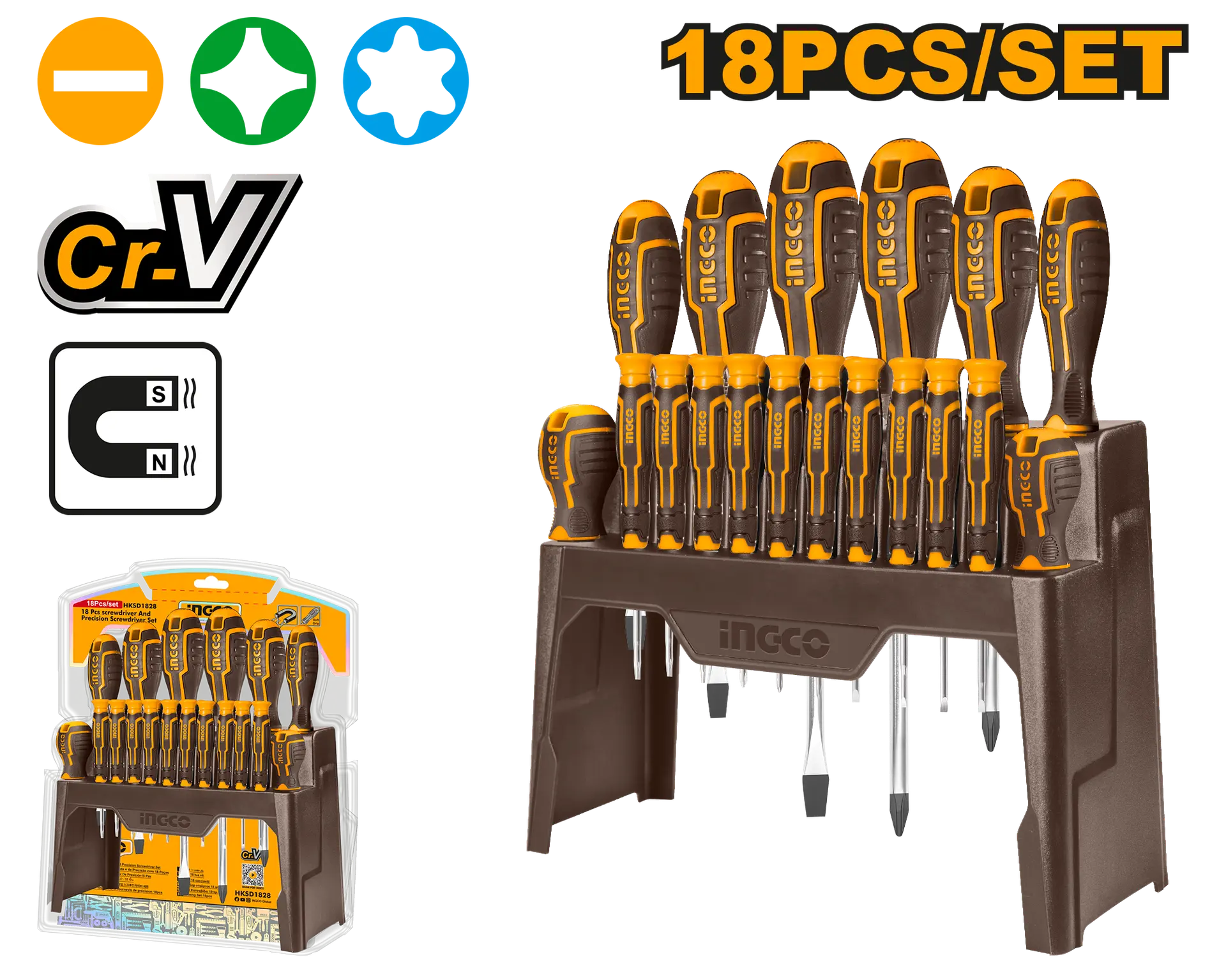 Set de Surubelnite de Precizie CR-V, 18 bucati cu suport – INGCO [1]