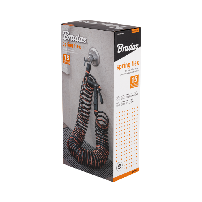 Set Furtun Spiralat Gradina 15m Spring Flex Bradas cu Pistol 9 Functii si Conectori [3]
