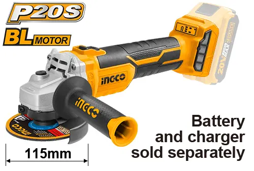 Flexuri si Polizoare - Flex Unghiular 115mm, Motor Fara Perii, 20V, Fara Baterie/Incarcator – INGCO