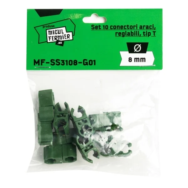 Araci/ Suporti plante - Set 10 Conectori Araci Micul Fermier, Tip T Reglabili, Q 8 mm, pentru Plante si Flori de Apartament