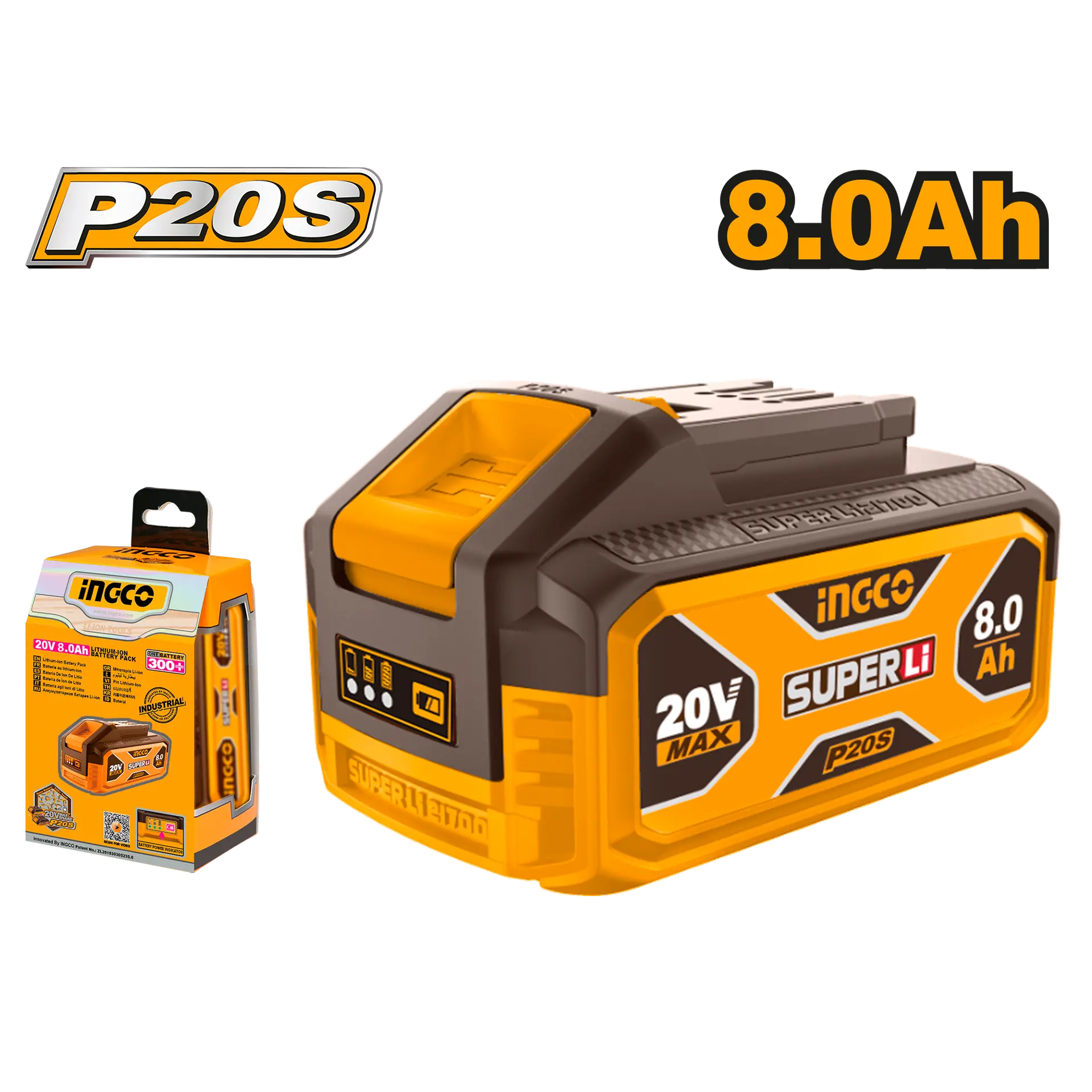Acumulatori si Incarcatoare - Acumulator Li-Ion 20V 8Ah Ingco P20S, Baterie de Mare Capacitate si Autonomie pentru Scule Profesionale