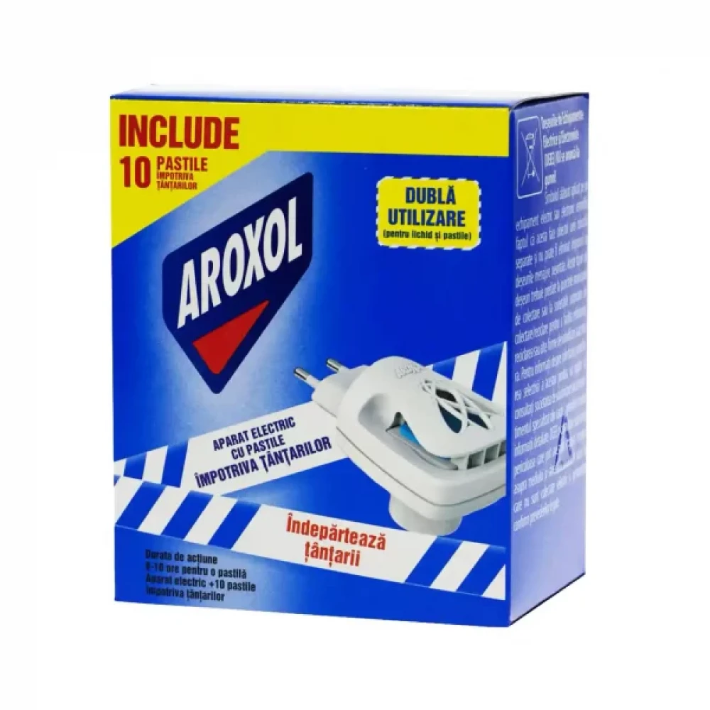 Aparat Electric Anti Tantari cu 10 Pastile Aroxol, Kit Complet Insecticid de Camera cu Indicator Cromatic [1]