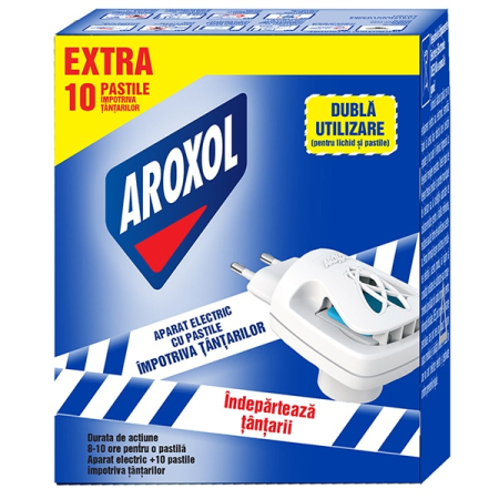 Insecticid - Aparat Electric Anti Tantari cu 10 Pastile Aroxol, Kit Complet Insecticid de Camera cu Indicator Cromatic