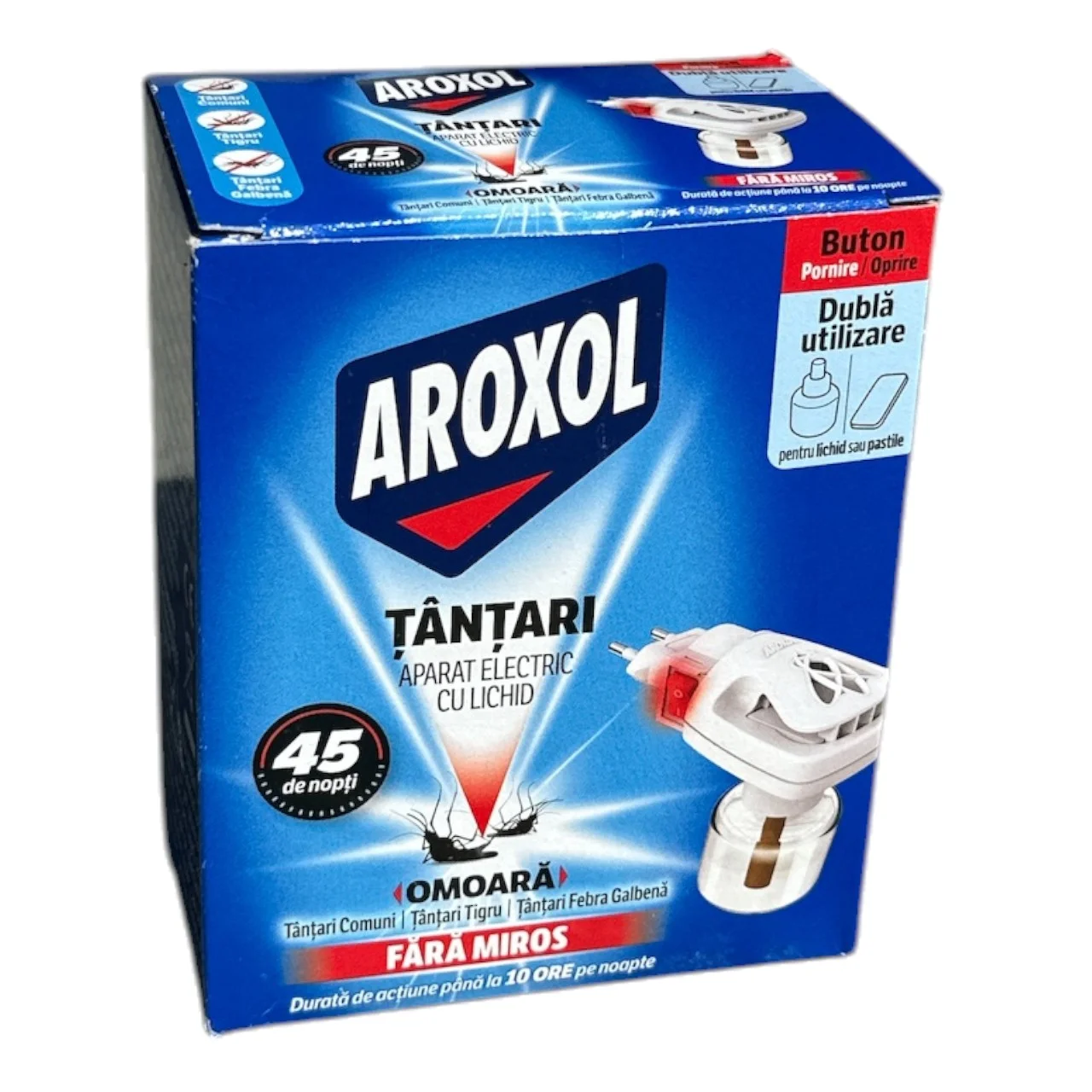 Insecticid - Aparat Electric Anti Tantari cu Rezerva Lichida Aroxol 45 Nopti, Kit Complet Insecticid de Prispa si Camera