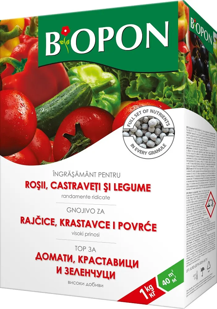Ingrasaminte plante - CUTIE / KG - Ingrasamant pentru rosii, castraveti si legume Biopon 1kg - Ingrasamant Granulat NPK cu Micronutrienti