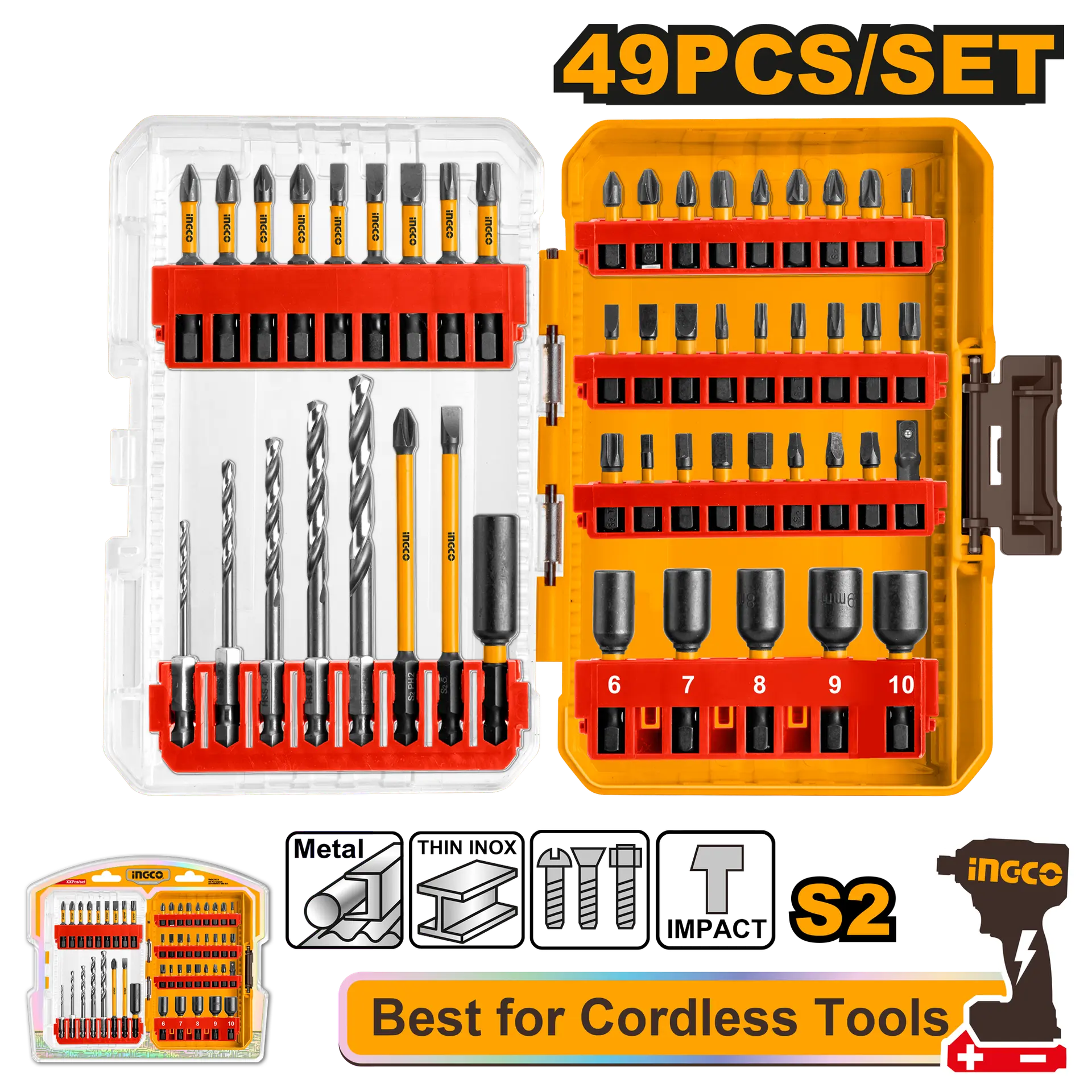 Truse /set scule - Bits Impact Set INGCO 49 buc – rezistenti si durabili