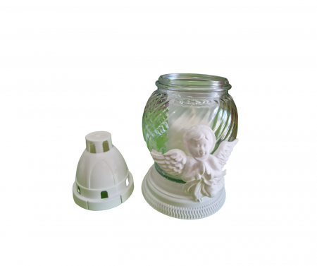 Candele / Rezerve / Lumanari - Candele Sticla cu Ingeras (cod: 5373) - Alb/transparent