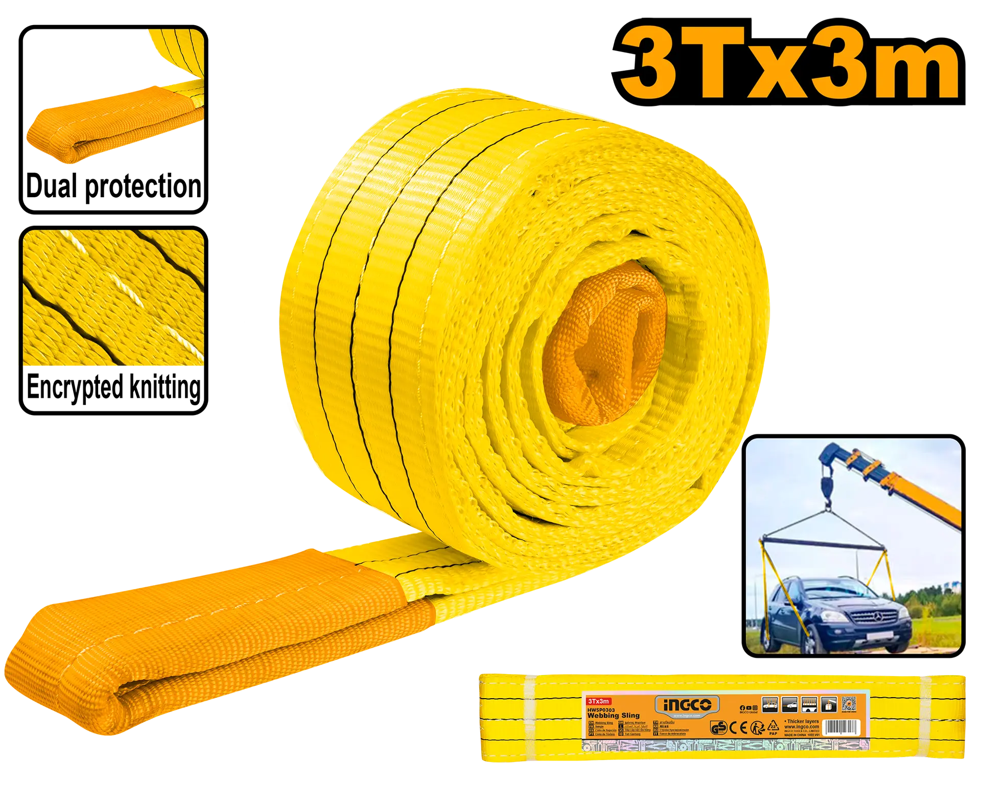 Centuri/chingi - Centura tractare INGCO 3T – rezistenta, fara carlige, 3 m