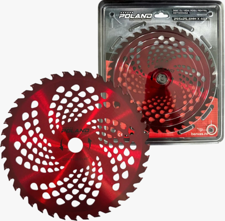 Discuri motocoasa - Disc Motocoasa Profesional cu Pastile Widia 255mm x 40T Rosu, Disc de Defrisare Arbusti si Vegetatie Dura