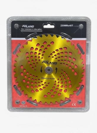 Motocoasa si consumabile / accesorii - Disc Universal Motocoasa cu Pastile Widia 230mm x 40T Galben, Cutit Circular de Defrisare Iarba si Arbusti