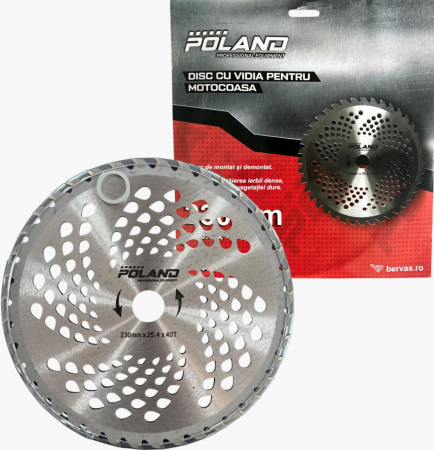 Discuri motocoasa - Disc Universal Motocoasa cu Pastile Widia 40T, Cutit Circular Defrisare cu Inel Reductie 22.2mm