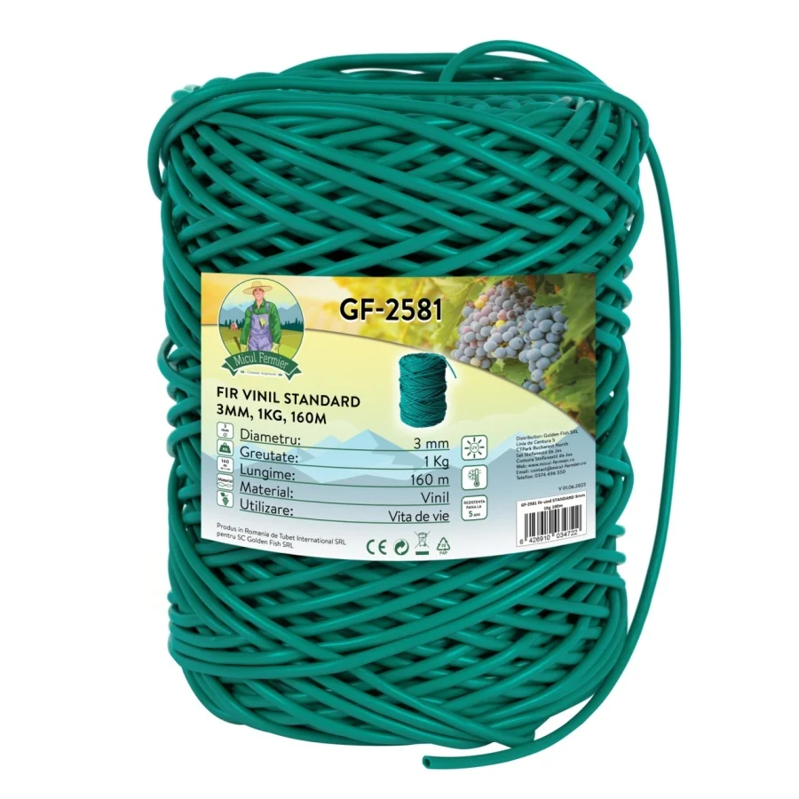Fir/Ata de legat - Fir Motocoasa Patrat 3 mm standard, Rola 1Kg 160m, Fir Vinil Rezistent pentru Iarba Mare si Buruieni Dese