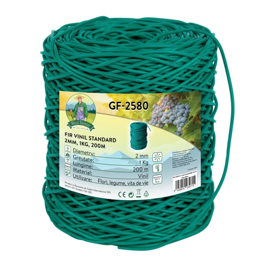 Fir/Ata de legat - Fir Motocoasa Rotund 2 mm standard, Rola 1Kg 200m, Fir Vinil Flexibil pentru Gazon Rezidential si Iarba Frageda