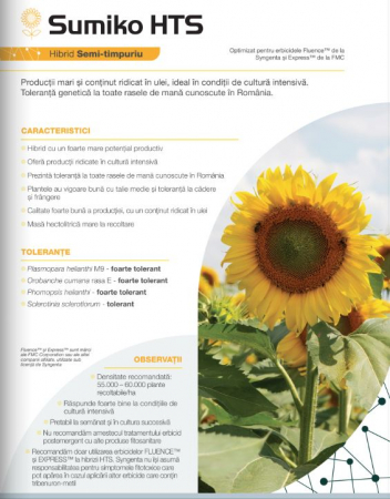 Floarea soarelui - Floarea Soarelui Syngenta Sumiko HTS (sac 150000 seminte)
