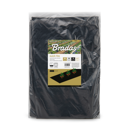 Diverse casa si gradina - Folie Mulcire Neperforata 0.8x50m Bradas, Folie Neagra Anti-Buruieni pentru Capsuni si Legume 15 Um