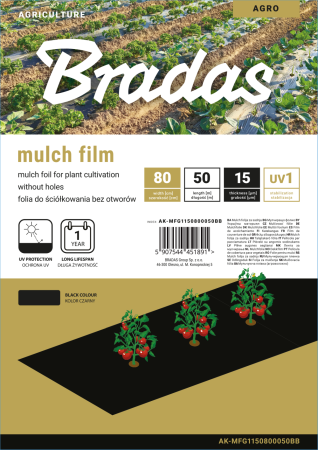 Folie Mulcire Neperforata 0.8x50m Bradas, Folie Neagra Anti-Buruieni pentru Capsuni si Legume 15 Um [1]