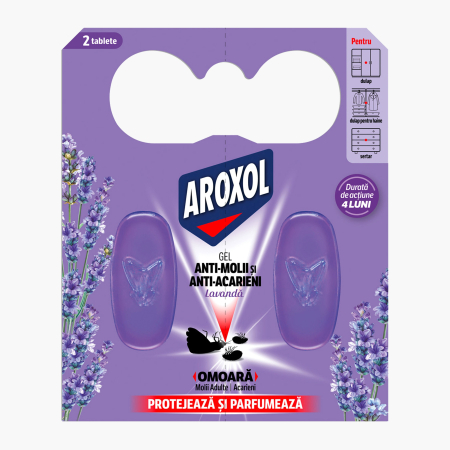 Insecticid - Gel Anti Molii si Acarieni Aroxol Cassette Lavanda, Set 2 Bucati, Protectie Dubla pentru Haine si Textil